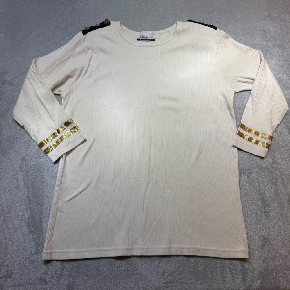 Vintage Nautical Ribbed Top Cream Gold Metallic Cuffs‎ Navy Epaulettes Large
